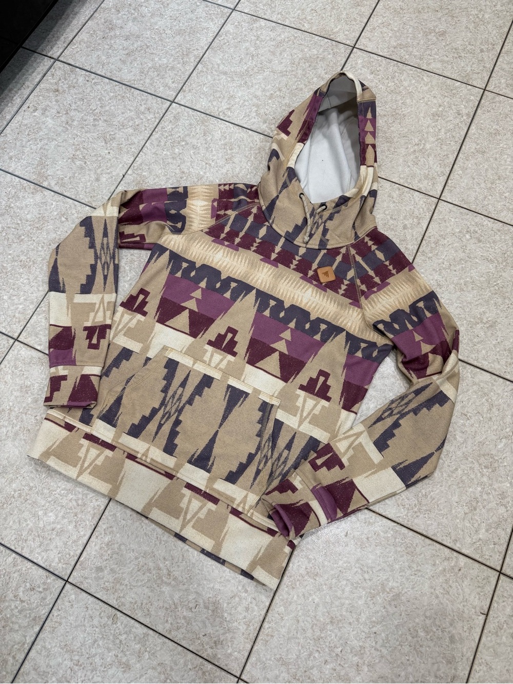 Burton Southwestern Pullover Hoodie in Tan, Maroon, Gray